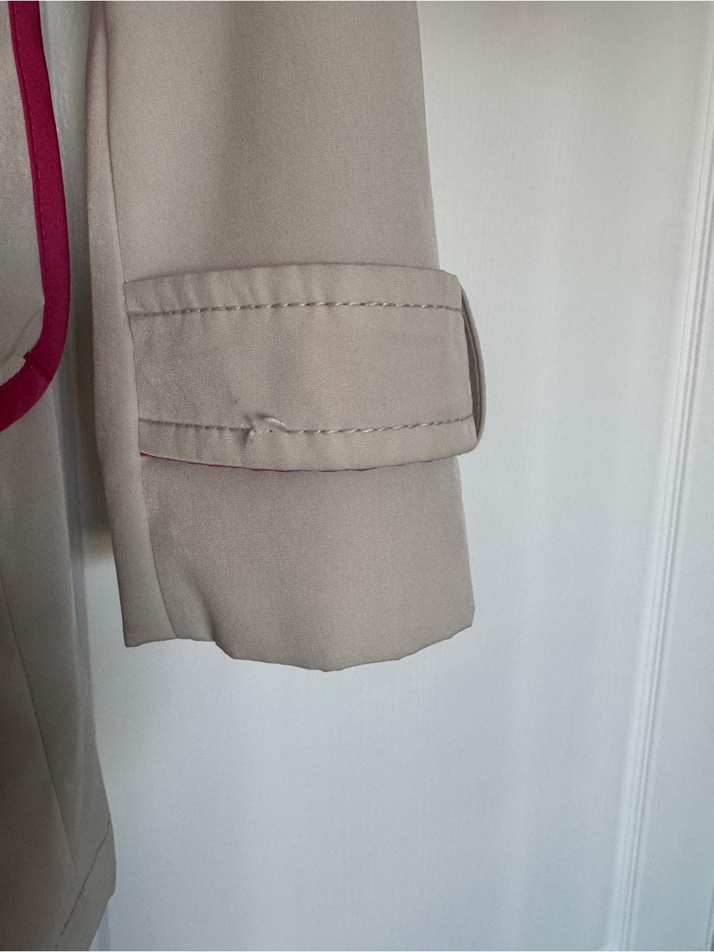 Esprit Y2K Beige Hot Pink Trim Belted Double Breasted Trench Coat Small - Picture 14 of 14